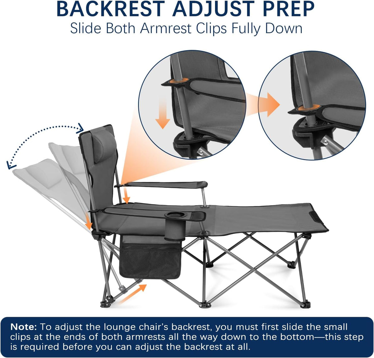 apollo walker Reclining Beach Chair, 90-135° Adjustable Grey