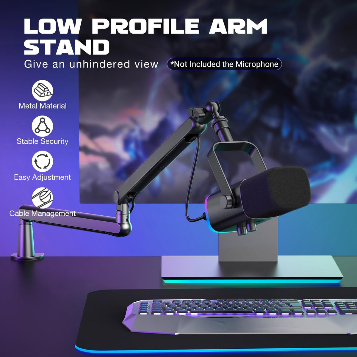 FIFINE BM88 Low Profile Microphone Boom Arm Stand for Gaming Streaming