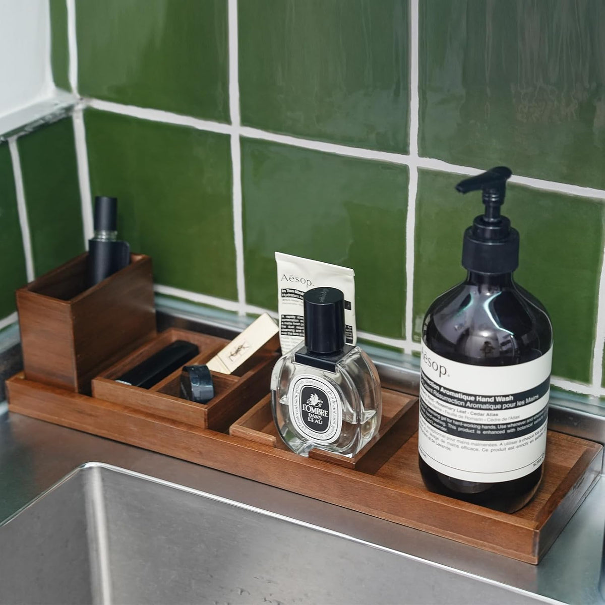 Wood Vanity Tray Set, 6-Piece Countertop Organizer for Small Items