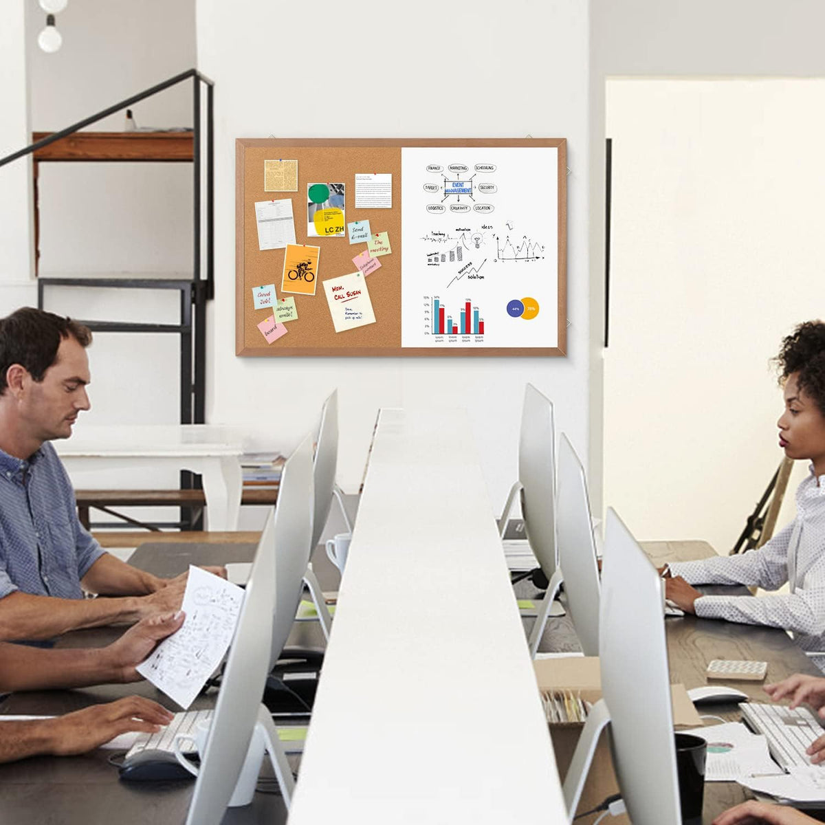 Combination Magnetic Whiteboard Cork Bulletin Board, 36x24 Inches Combo Dry E...