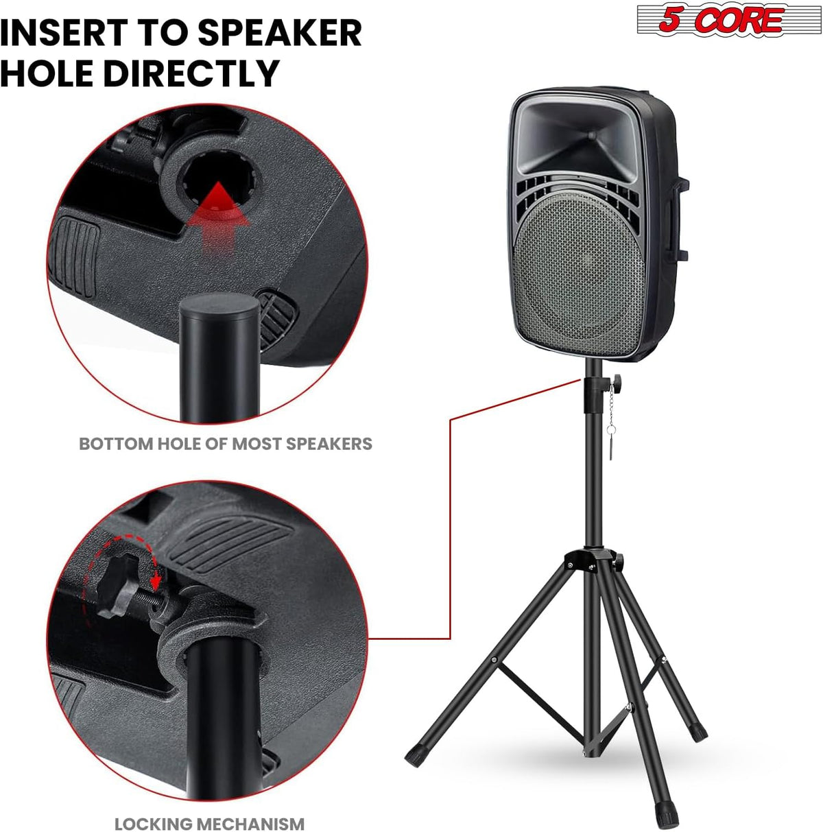 5 Core Speaker Stands Pair Adjustable PA DJ Heavy Duty w 35mm Mount Insert