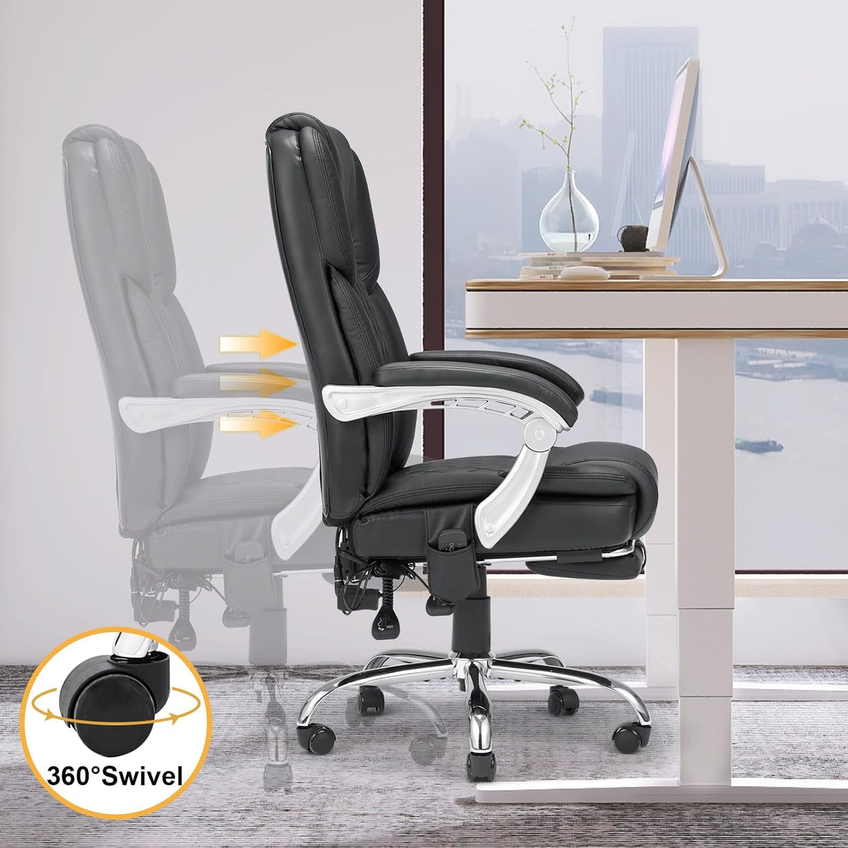 HOMREST Heated Massage Executive Office Chair with Footrest, Black