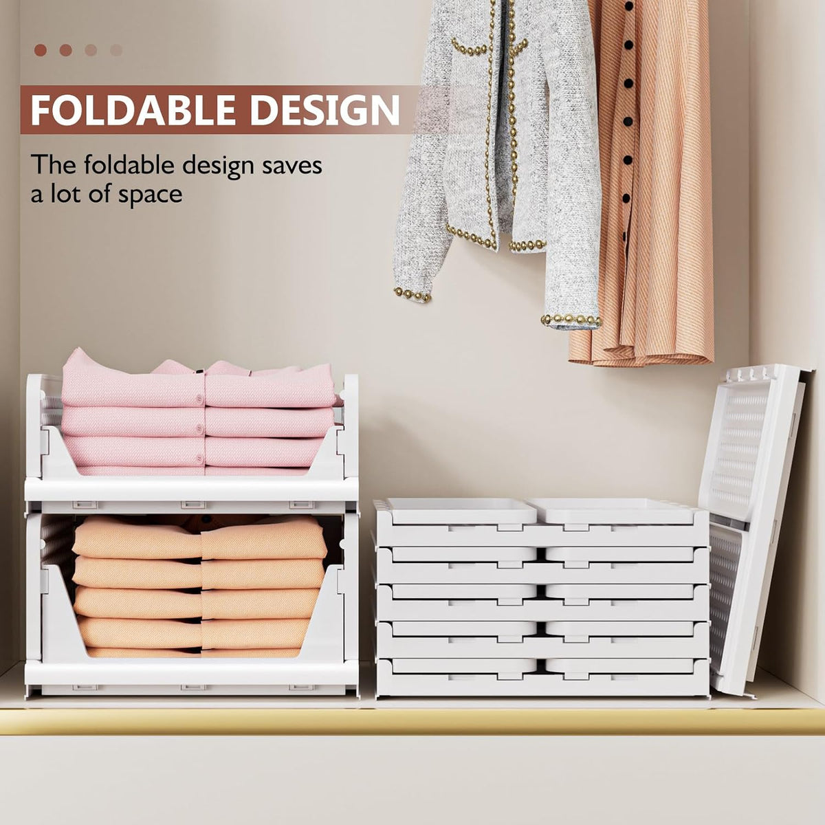 5 Pack Folding Closet Organizers Storage Box, Stackable Storage Bins, Plastic...