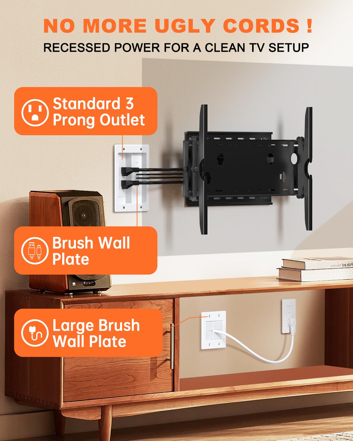in Wall Cable Management Kit with Recessed Outlet Box, TV Cord Hider & Co...