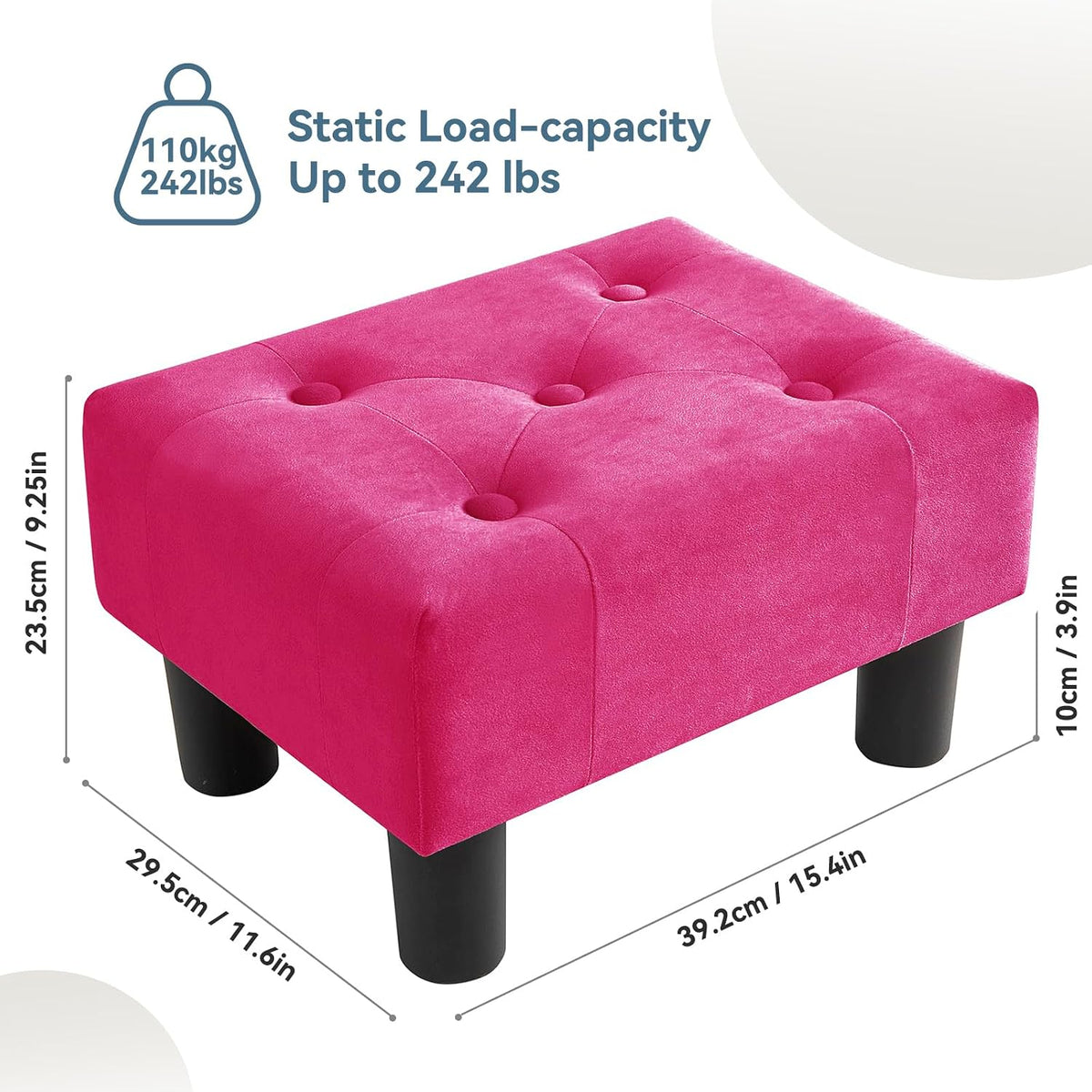 Poofzy Small Foot Stool Ottoman, Velvet Ottoman Foot Rest with Legs, Rectangl...