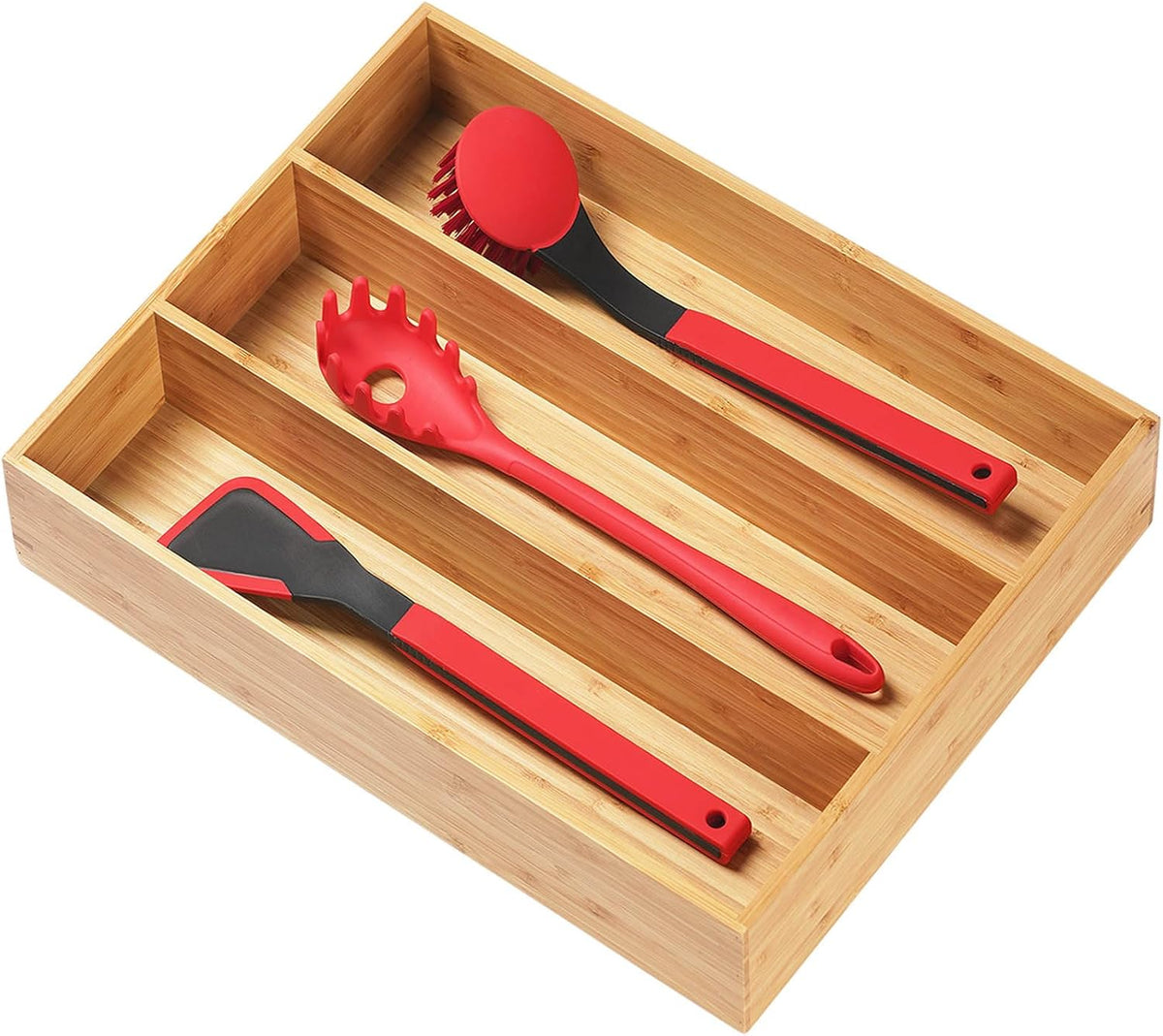 Umilife Bamboo Kitchen Utensils Organizer, 13 Inch Drawer Dividers for Silver...