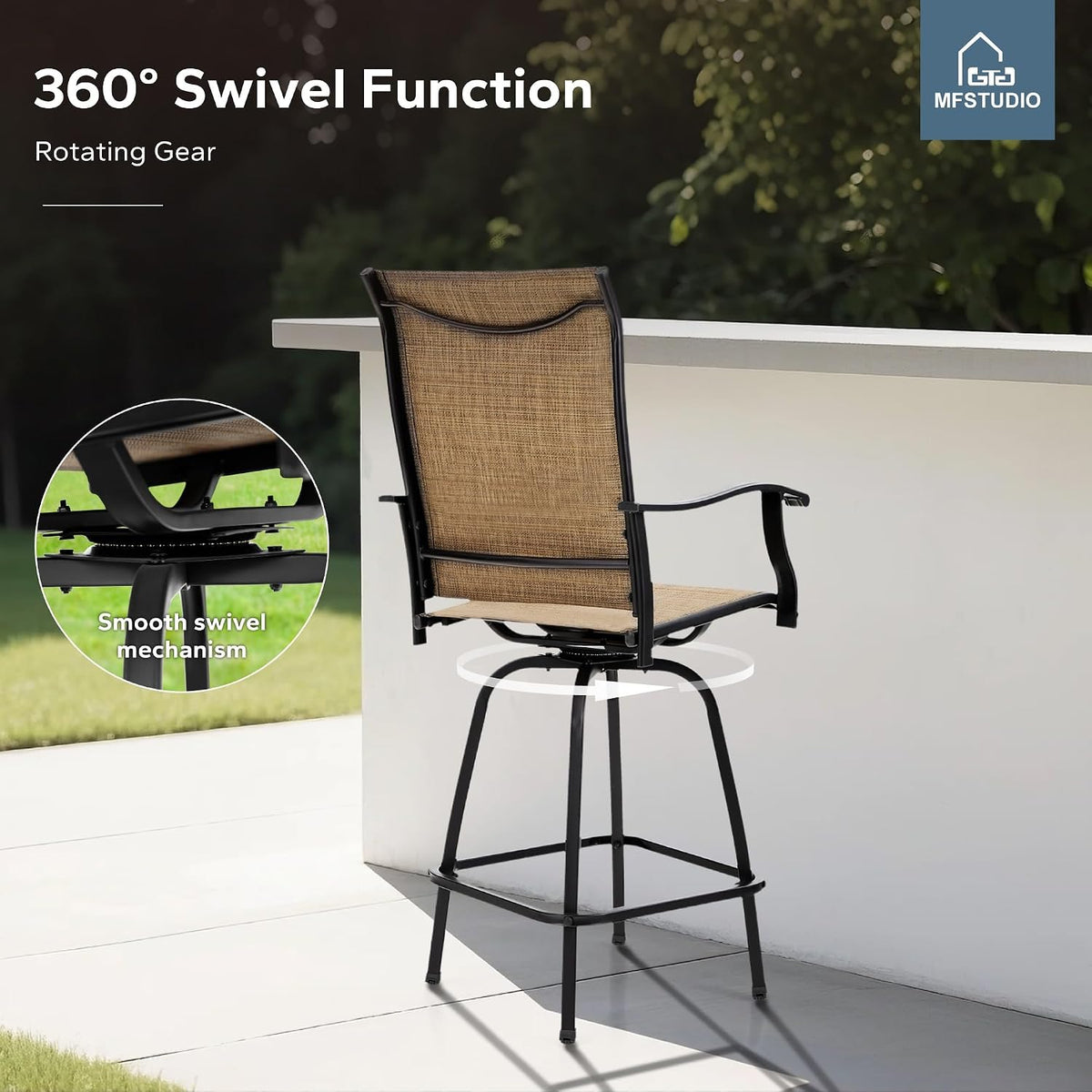 MFSTUDIO Outdoor Swivel Bar Stools Set of 4, Brown