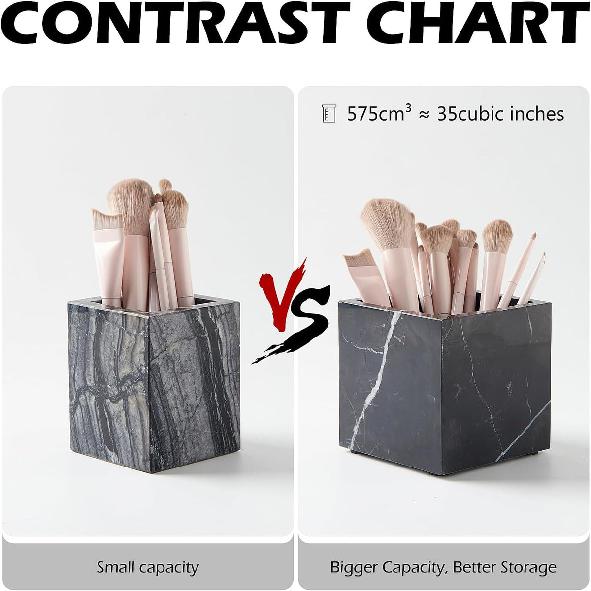 3.93 Inch Square Natural Marble Makeup Brush Holder & Toothbrush Holder