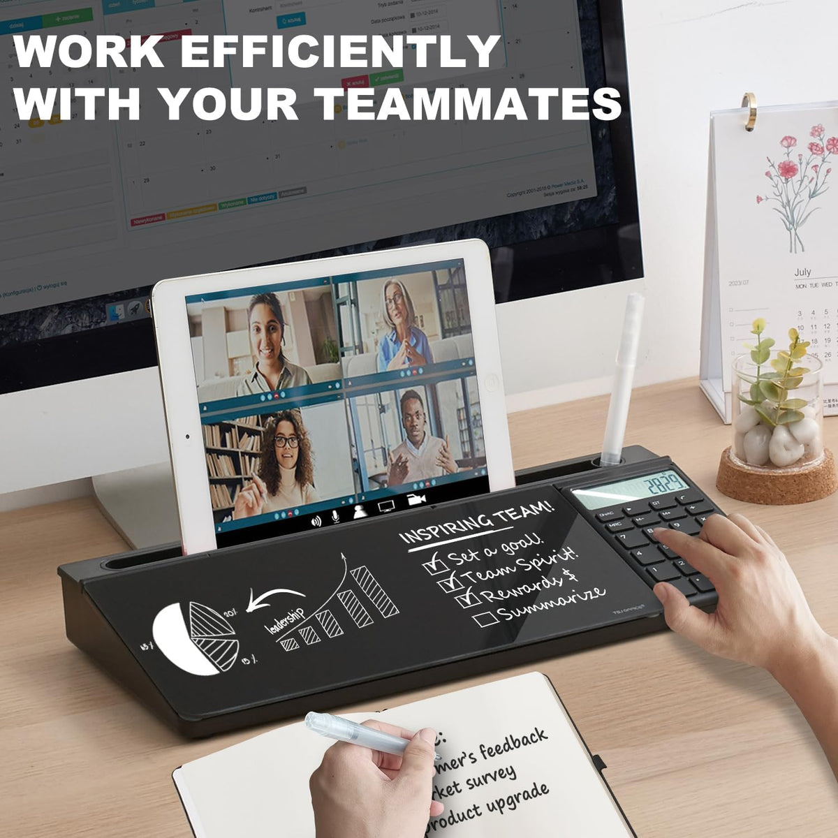 Small Glass Desktop Whiteboard Dry-Erase-Board - Computer Keyboard Stand with...