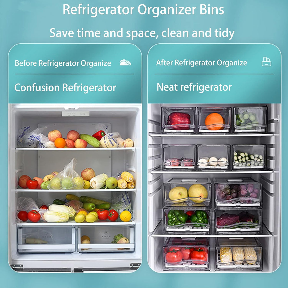 Diskary Fridge Organizer, Stackable Refrigerator Organizer Bins, Reusable Foo...