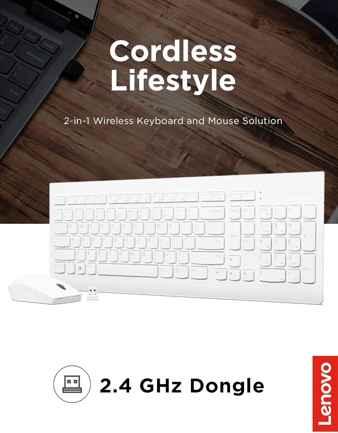 Lenovo 510 Wireless Combo with 2.4 GHz USB Receiver, Slim Full Size Keyboard,...