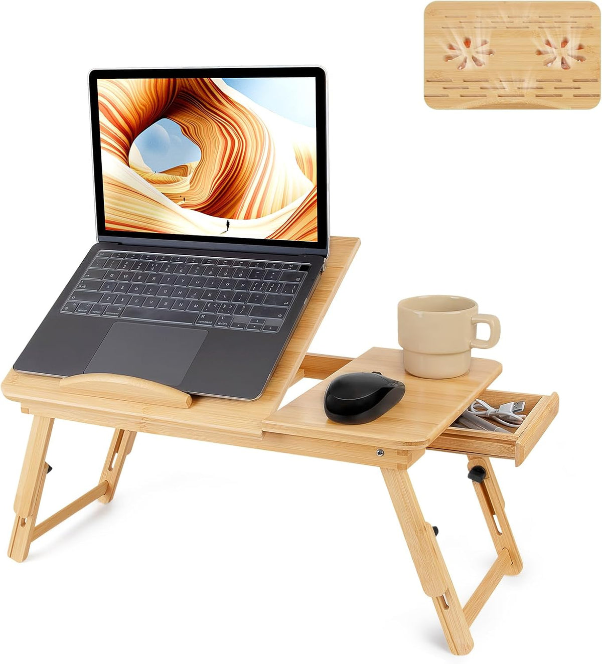 Bamboo Bed Desk, Lap Desk for Adults, Laptop Stand for Bed, Bed Table Tray