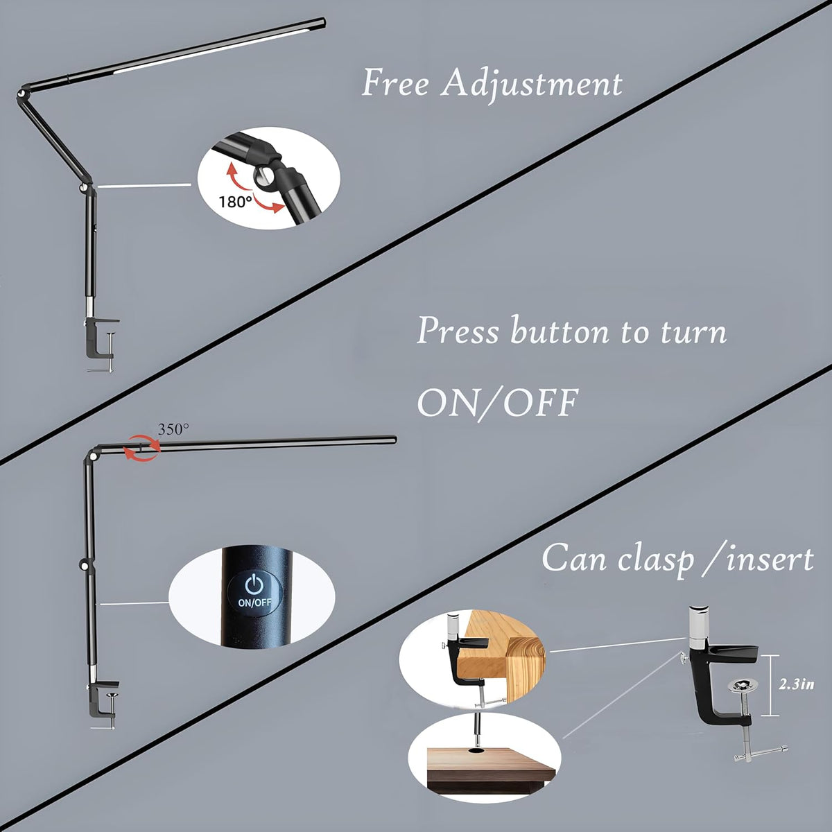Aluminum LED Desk Lamp with Super Long Arm, Adjustable Nails Light for Desk, ...