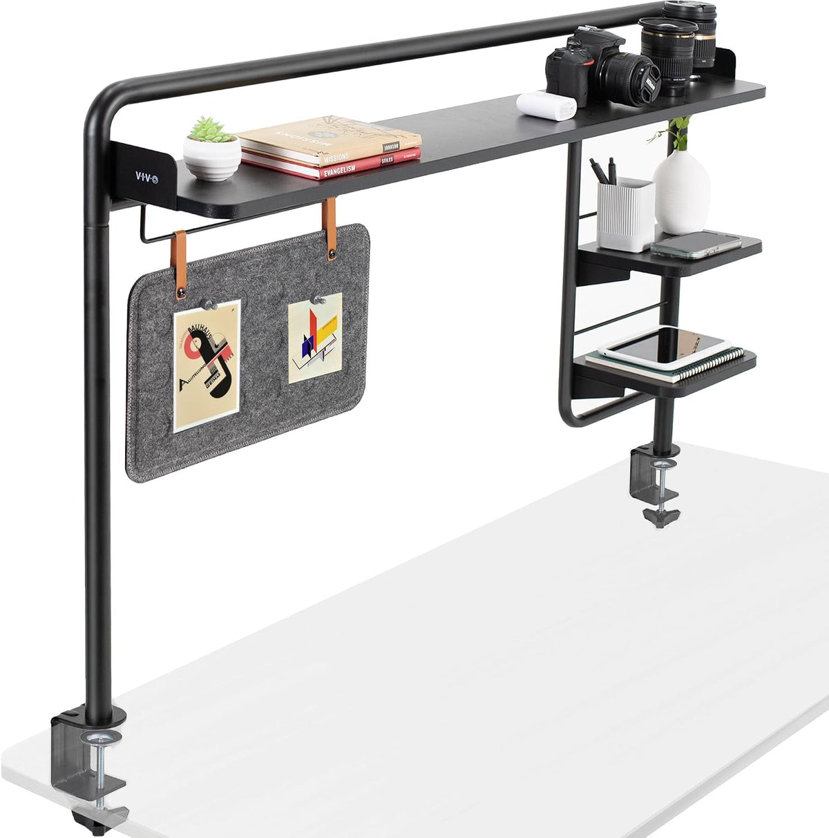 VIVO Black Clamp-on 50 inch Desktop Shelving System, DESK-SHELF55A