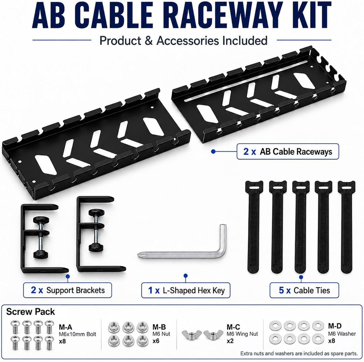 Under Desk Cable Management Tray, No Drill Clamp Mount, 17-30 Inch