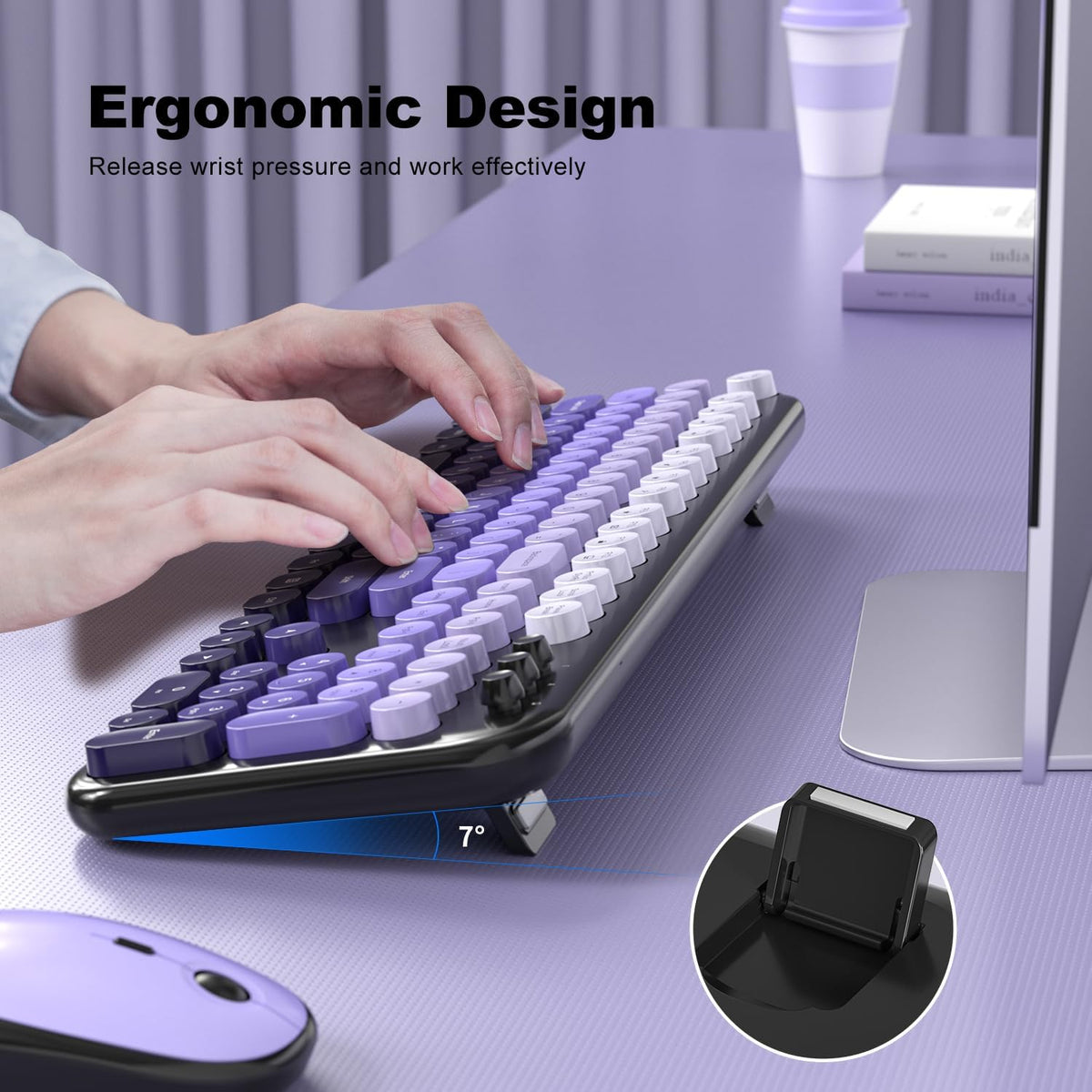 Wireless Keyboard Mouse Combo - Lovely Blackpurple-Gradient Rainbow Full-Size...