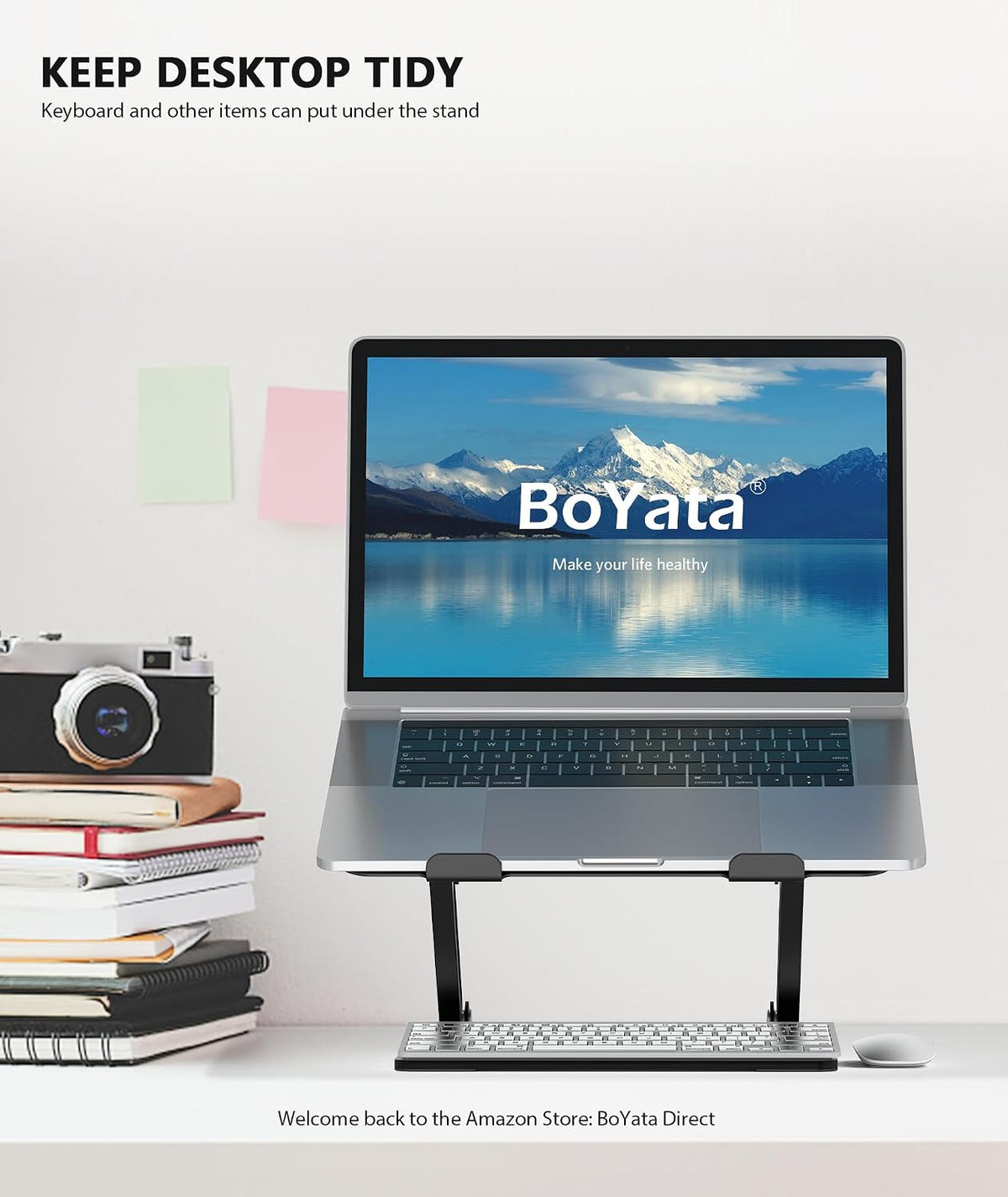 BoYata Laptop Stand, Adjustable Multi-Angle Riser, Up to 17 Inches, Black