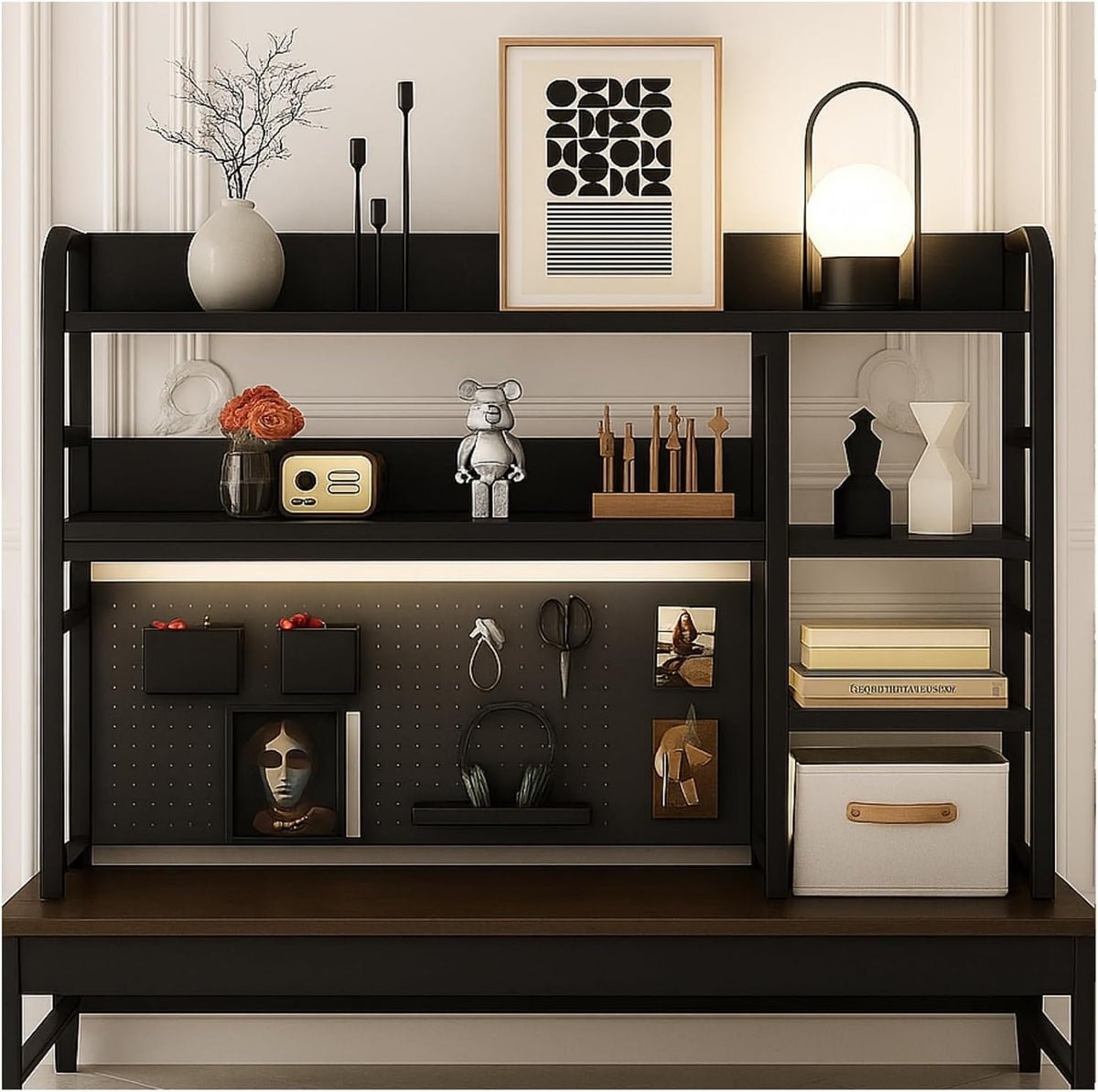 Desktop Bookshelf, pegboard Storage and Organization Rack, Dorm Desk Shelf, D...