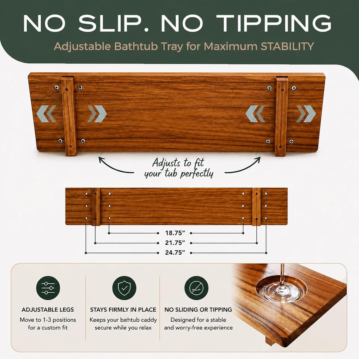 Fjord 29" Premium Teak Bathtub Tray for Small & Standard Tubs