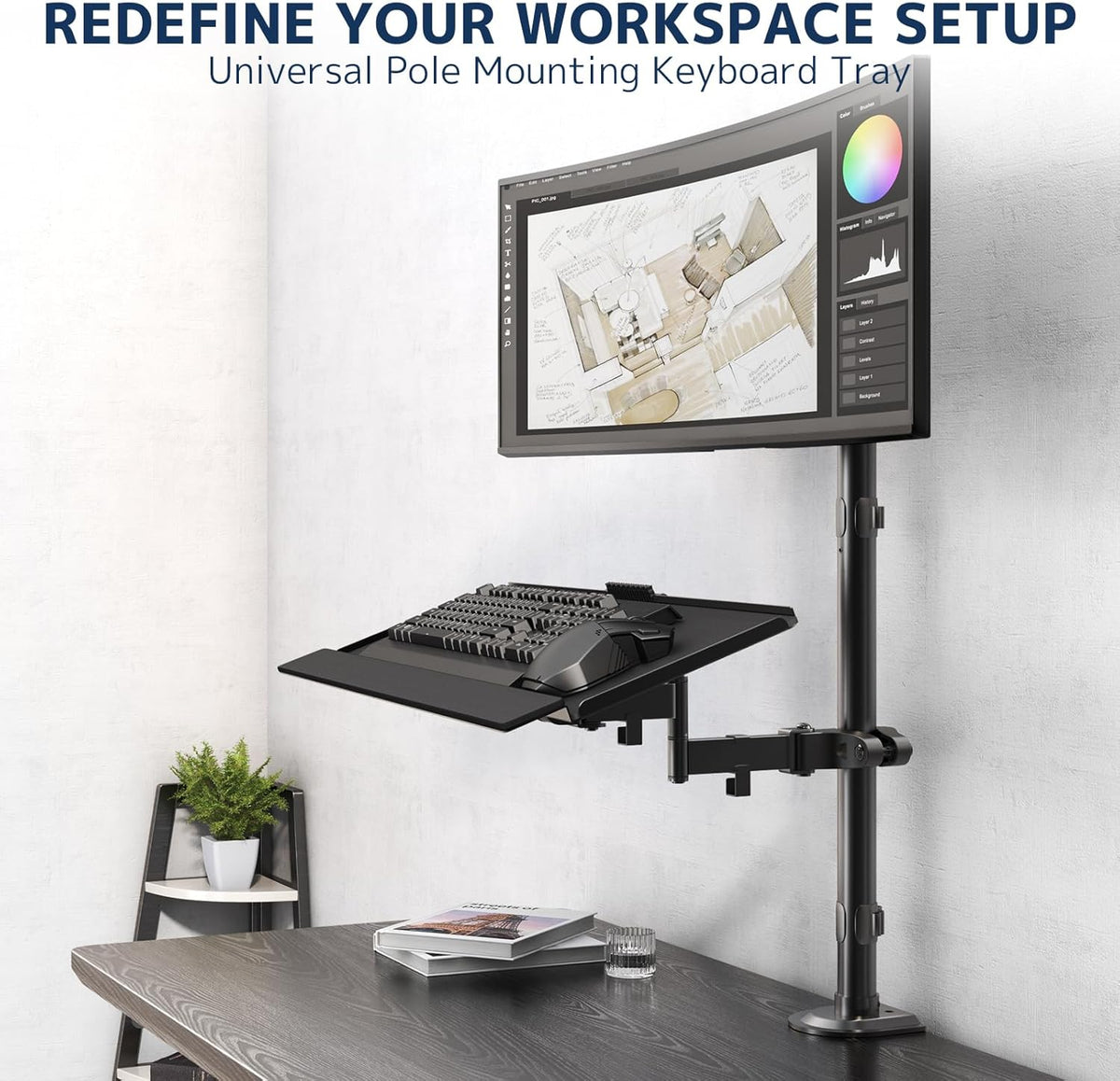 Pole Mount Keyboard Tray - Universal 26 Inch Platform for Keyboard and Mouse,...