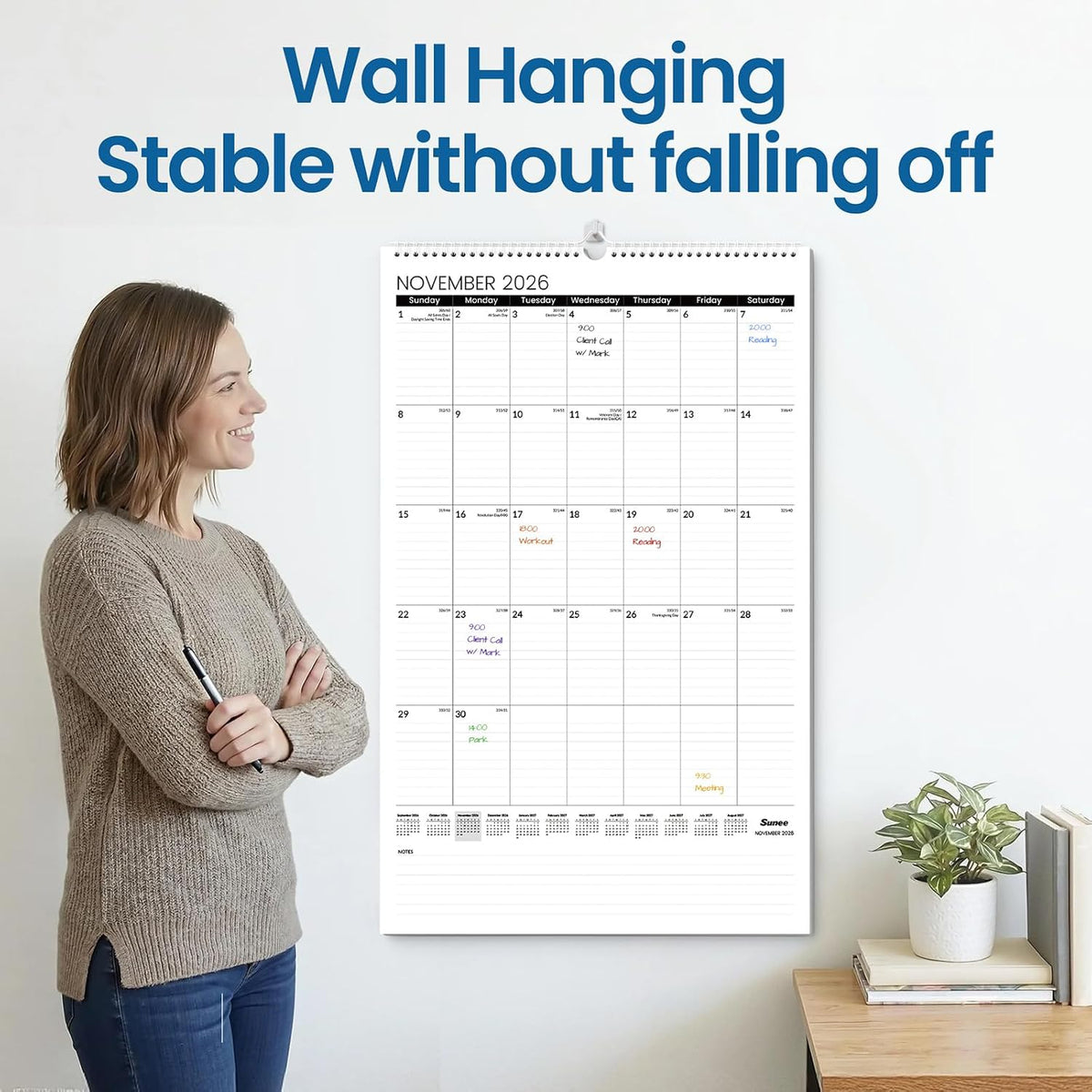 SUNEE 2026-2027 Wall Calendar Large 17"x27", 18 Month Calendar (End...