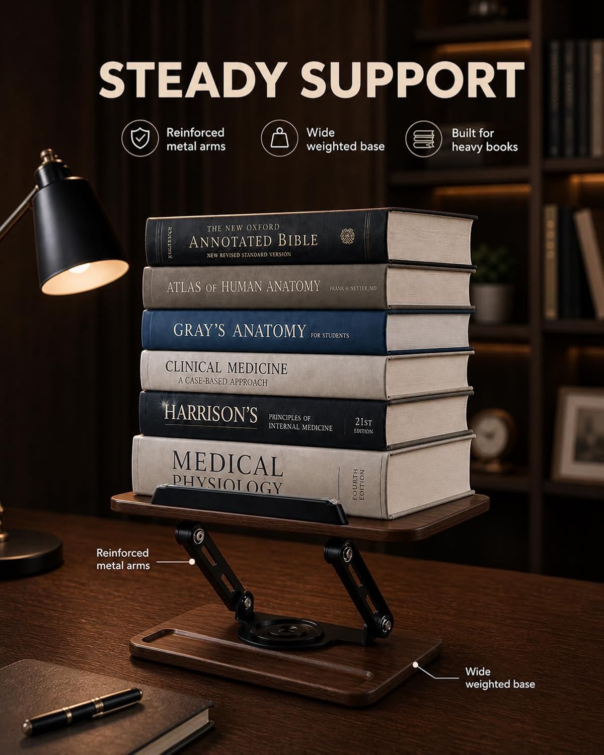 Adjustable Book Stand, Book Holders for Reading Hands Free