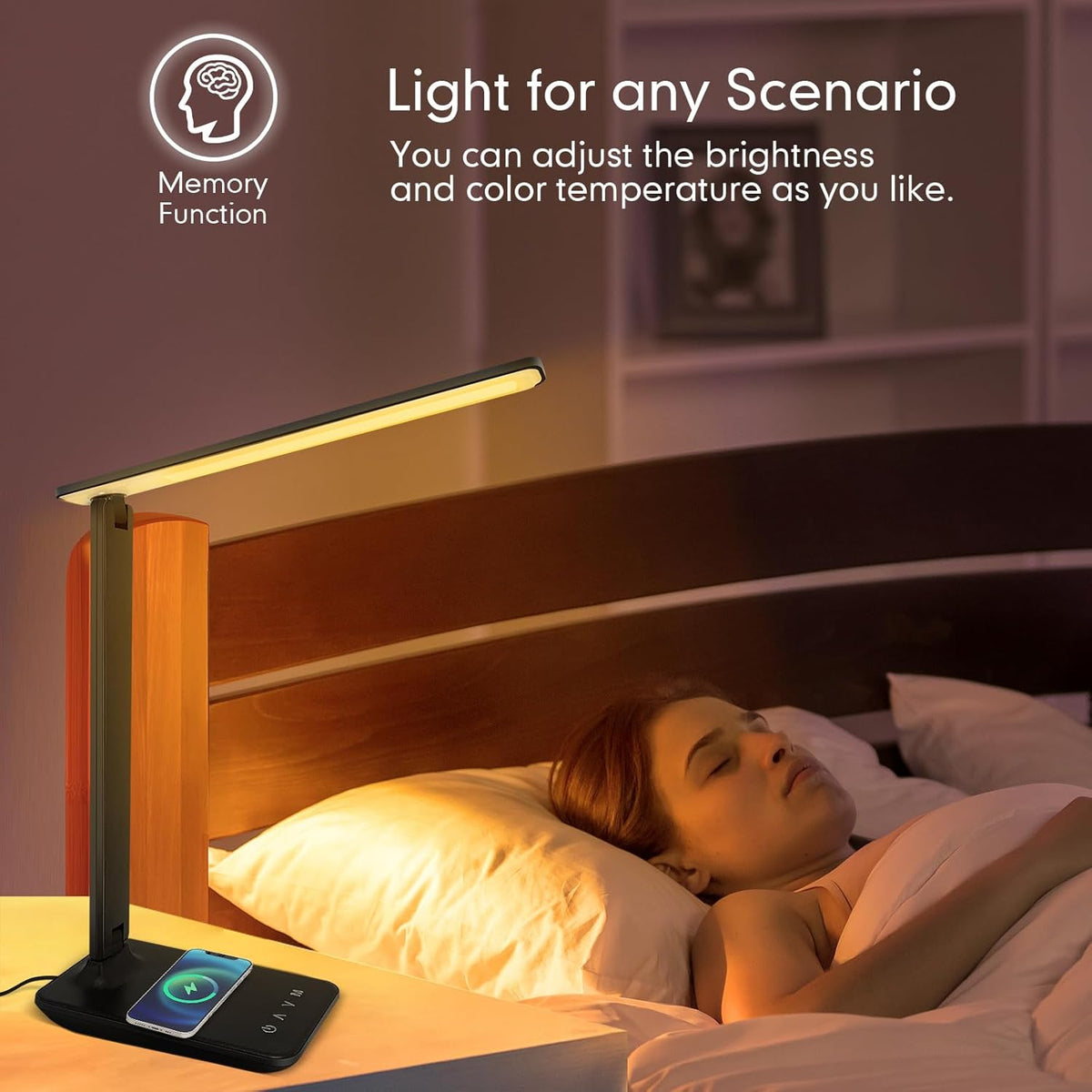 White crown LED Desk Lamp with 15W Wireless Charger & USB Port, Dimmable ...