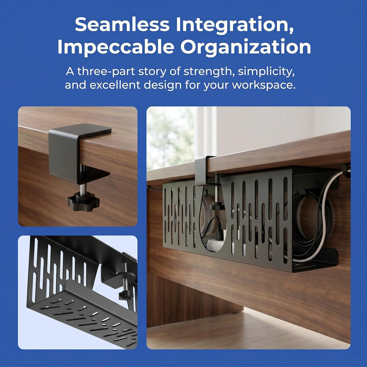 Under Desk Cable Management Tray, Cord Organizer for Desk Cable Management Tr...