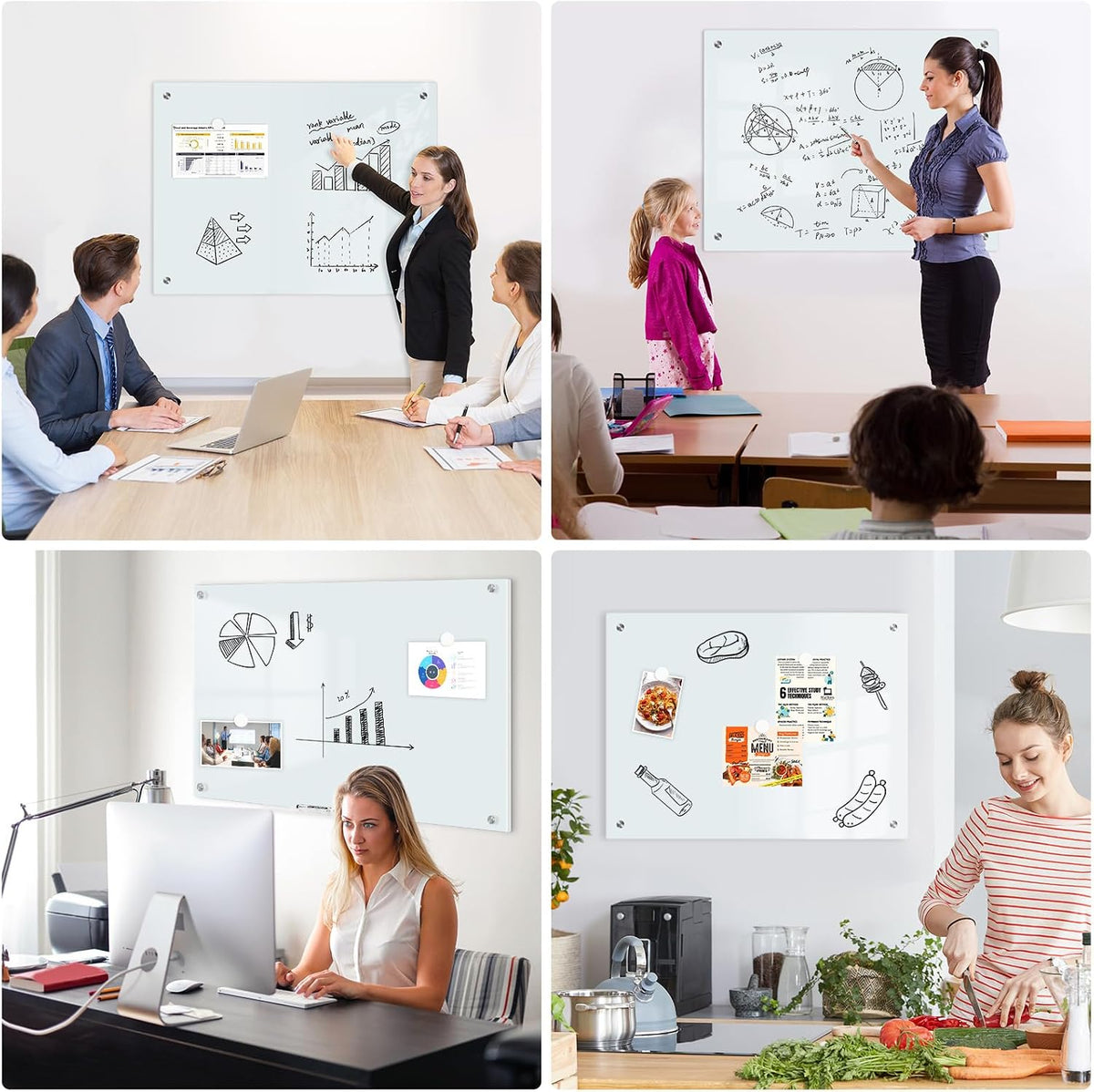 Magnetic Glass Whiteboard, 24" x 18", Frameless Wall Mount, Normal ...