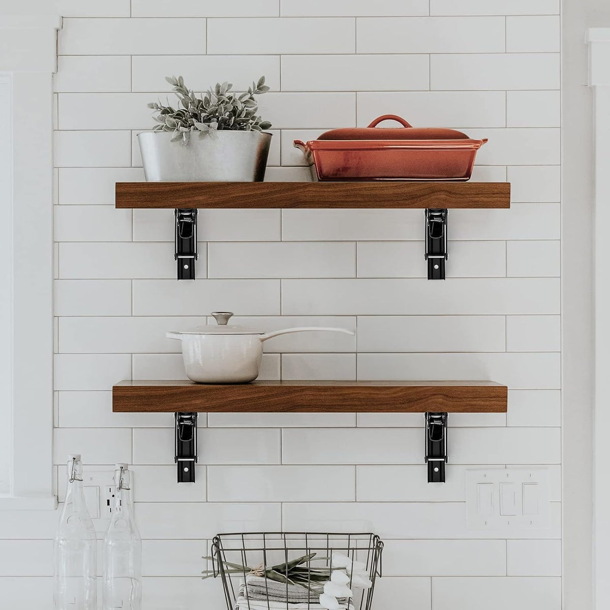 Ravinte Matte Black Folding Shelf Brackets, 16 Inch, 4 Pack