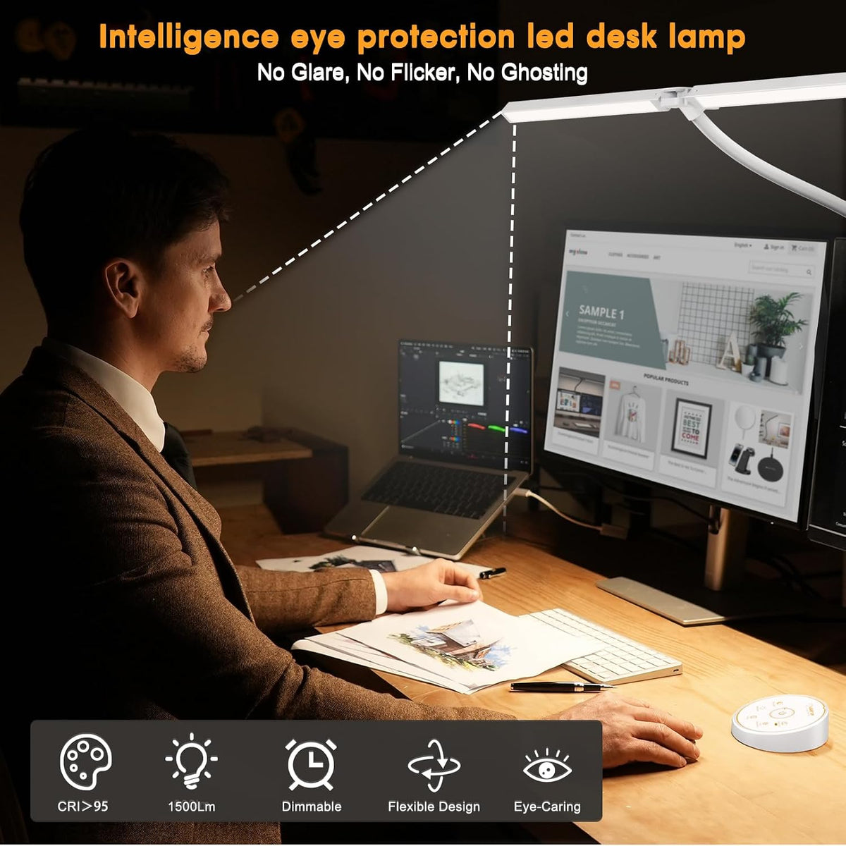 Pzloz Led Desk Lamp for Office Home - Eye Caring Architect lamp with Clamp,Du...