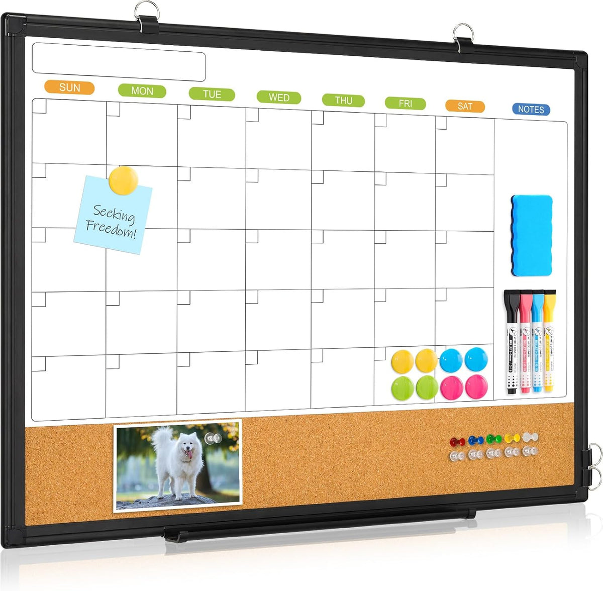 Calendar Whiteboard for Wall, 24" x 18" Dry Erase Month White Board...