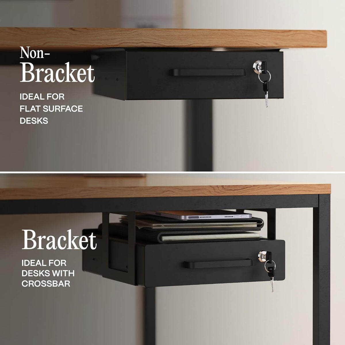 Under Desk Drawer Slide-Out – Lockable Metal Storage Drawer with Cable Manage...