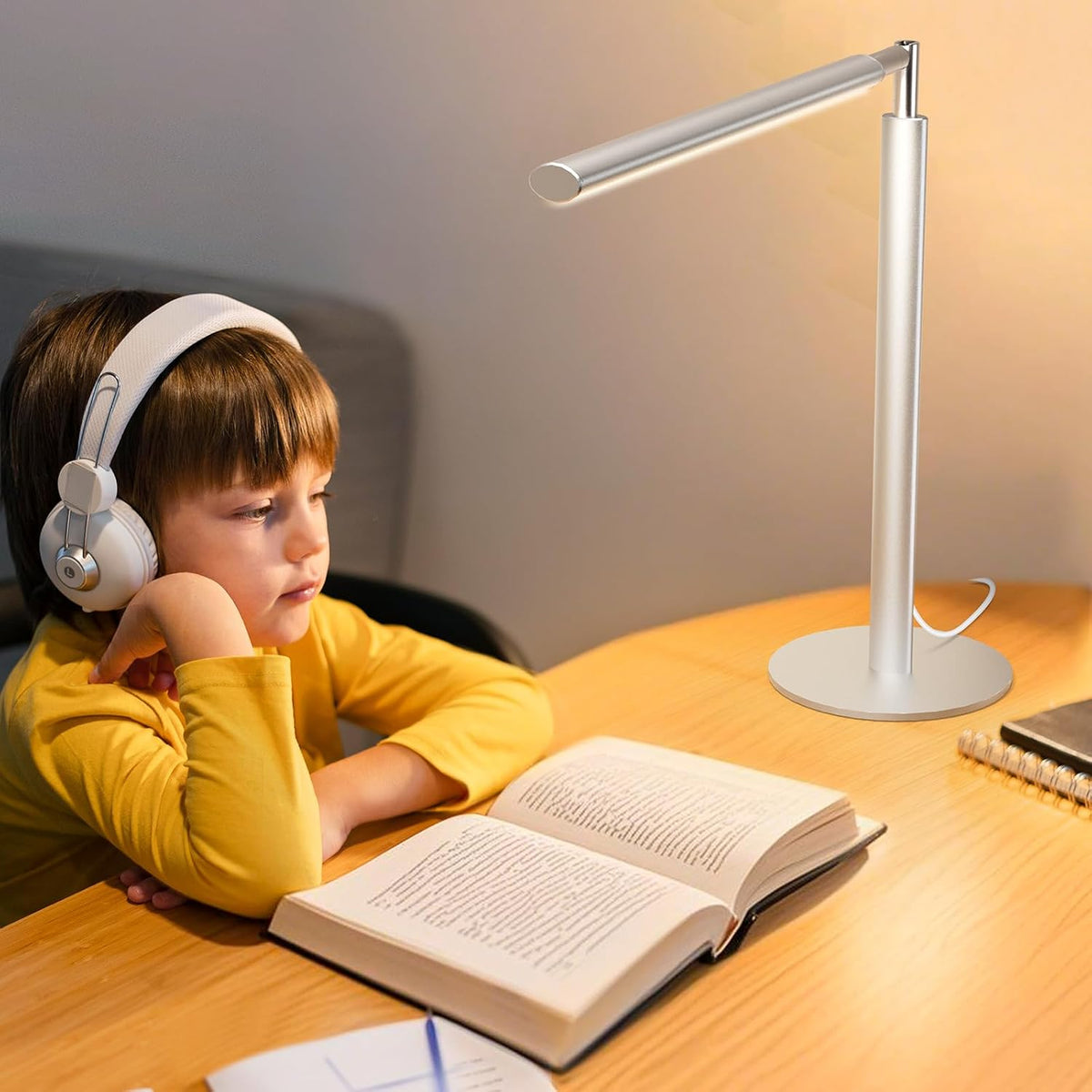 SIBRILLE Silver LED Desk Lamp, 16" Dimmable Metal Desk Light with Base, ...