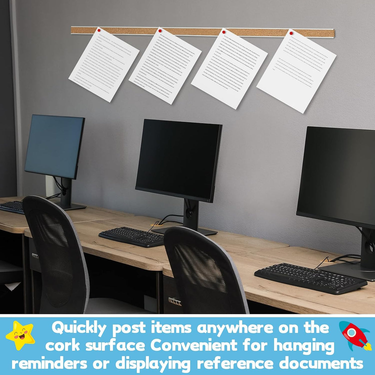 Threehoney 15 Pcs Cork Strips 48"x1" Bulletin Bar Strip, Aluminum W...