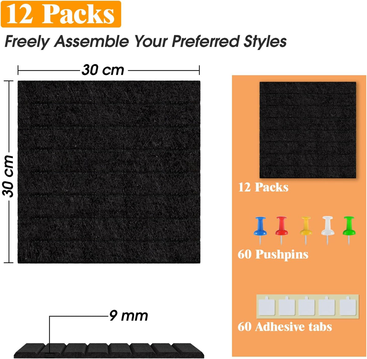 Felt Cork Board for Wall, 12 Pack Large Bulletin Board, Slat Wall Paneling, C...