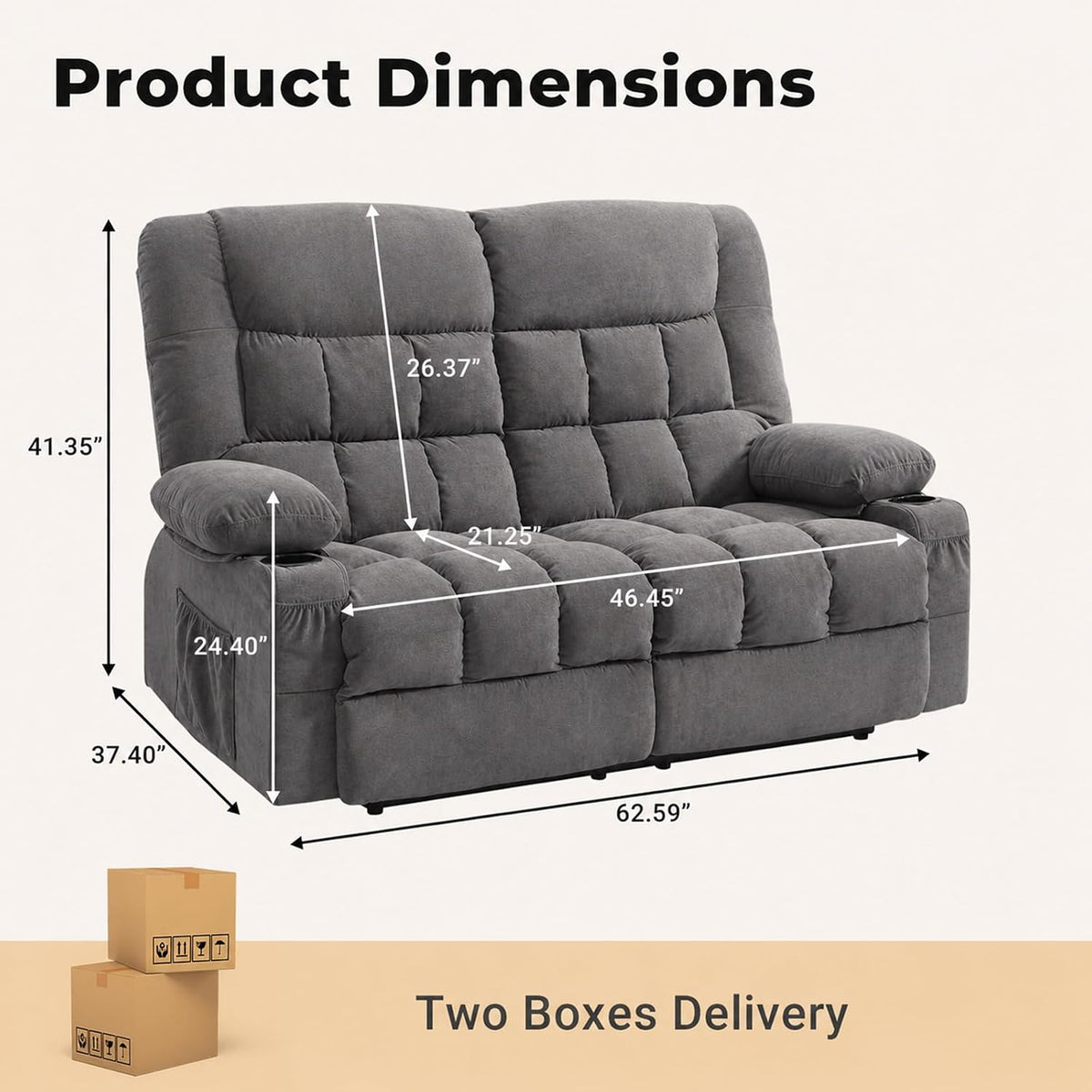 Reclining Loveseat Recliner Couch, Double Recliner Sofa with Cup Holder