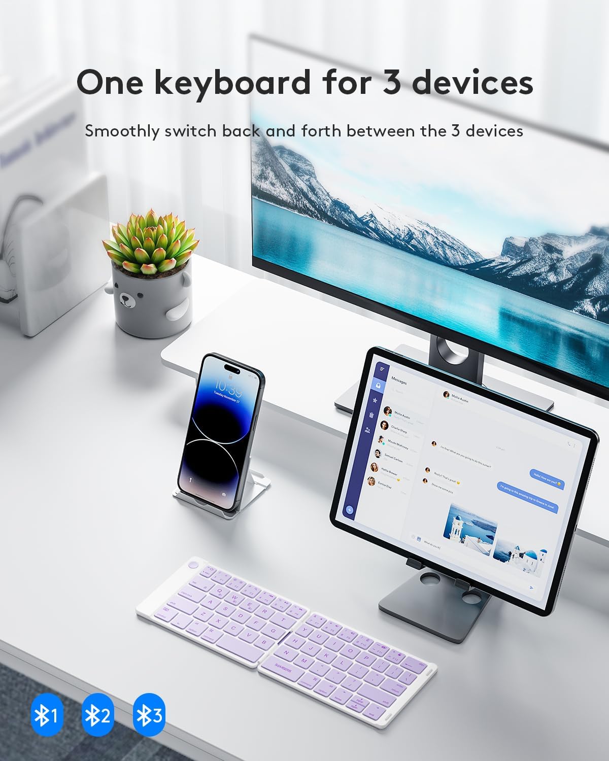 Samsers Ultra Slim Foldable Bluetooth Keyboard for Phone Tablet PC, Purple