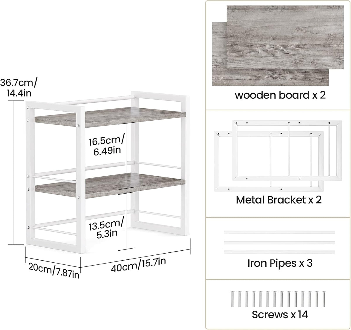 Office Desk Shelf Organizer, Wood Desktop Bookshelf Supplies Storage Rack, Sh...