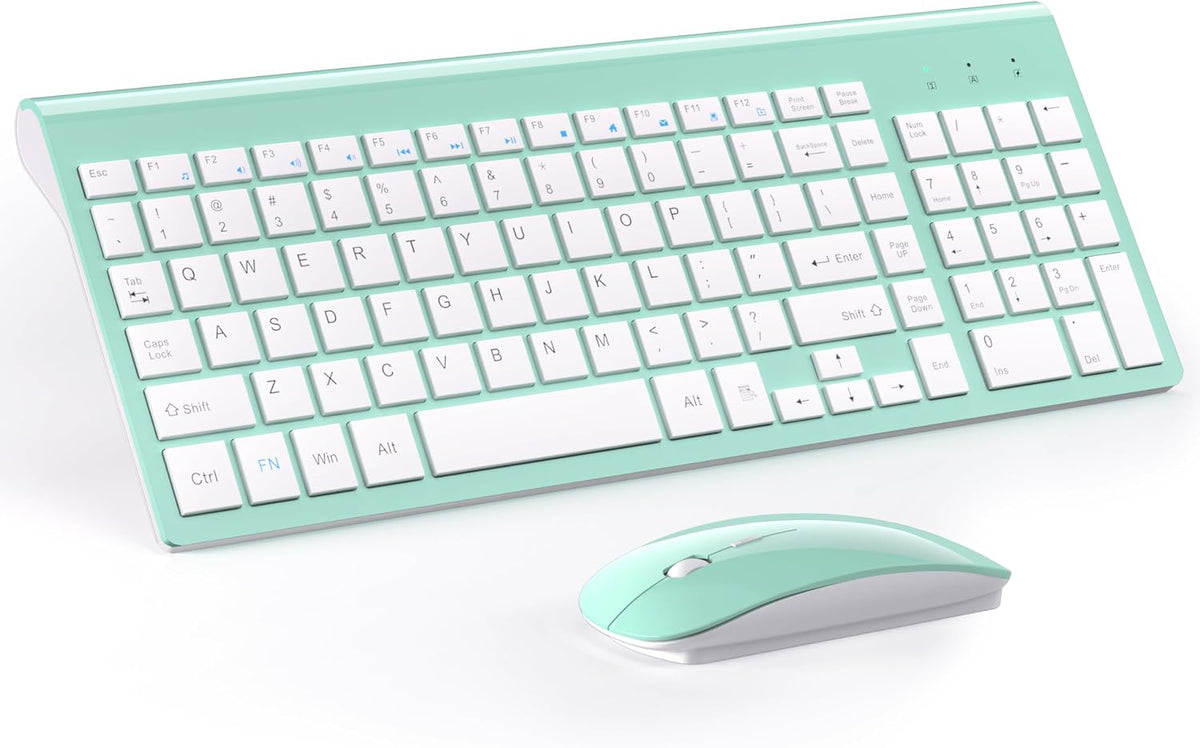 Wireless Keyboard and Mouse Ultra Slim Combo, TopMate - Mint Green