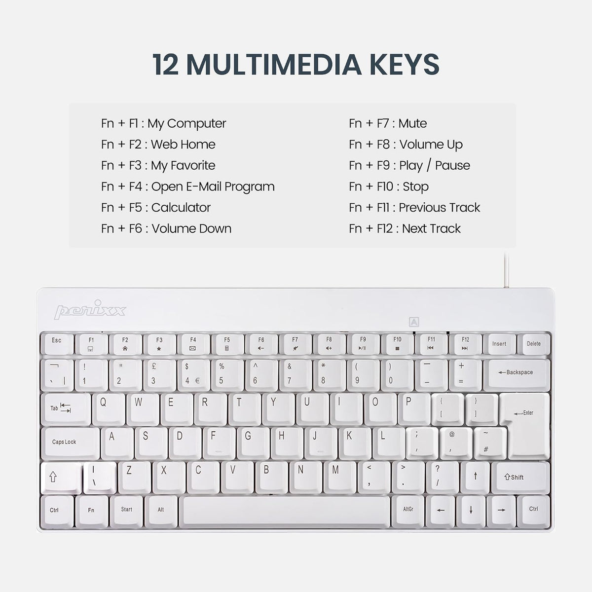 Perixx PERIDUO-212 Wired Mini Keyboard and Mouse Combo, 12 Multimedia Keys, U...
