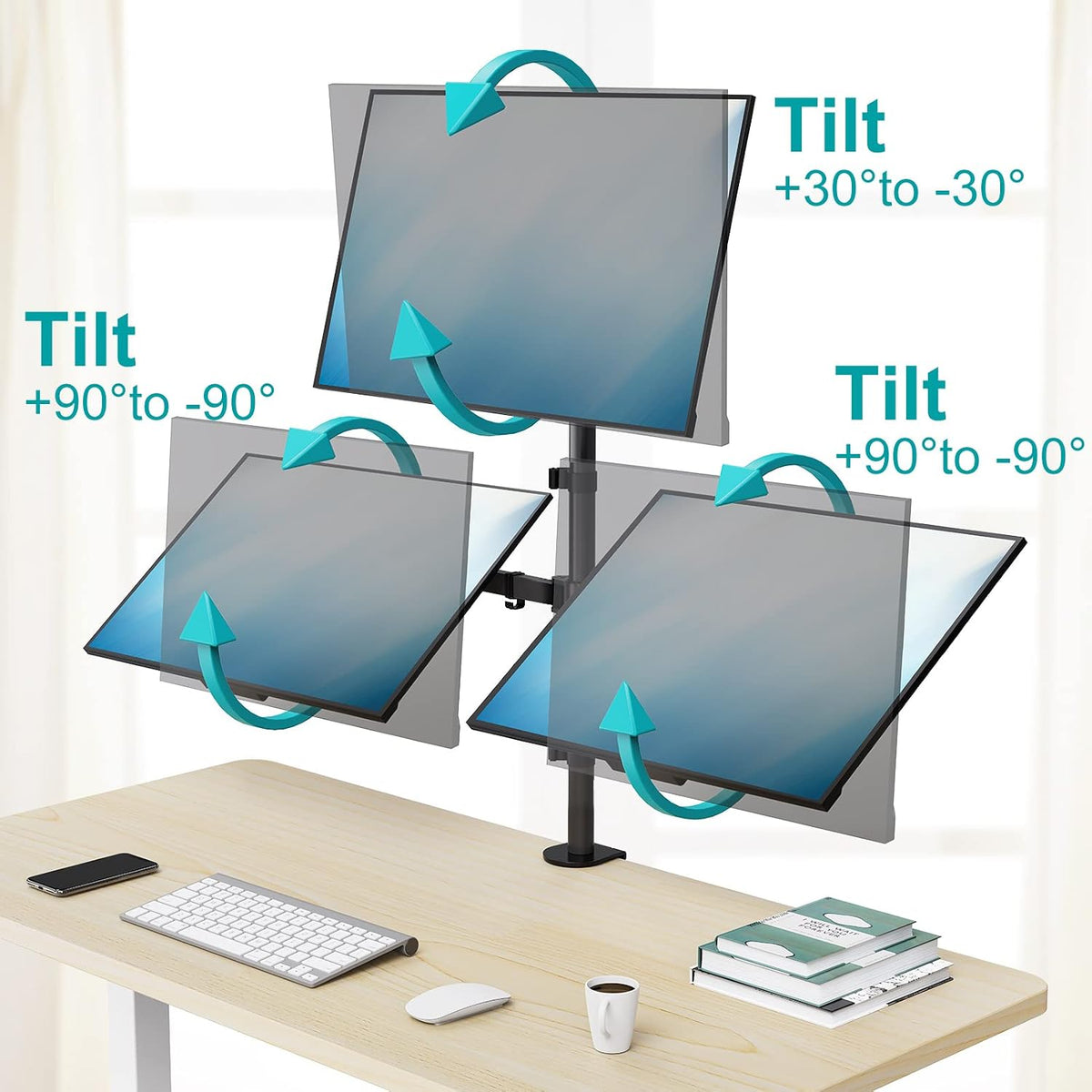 MOUNT PRO Triple Monitor Mount, Monitor Desk Mount for 3 Screens up to 32 inc...