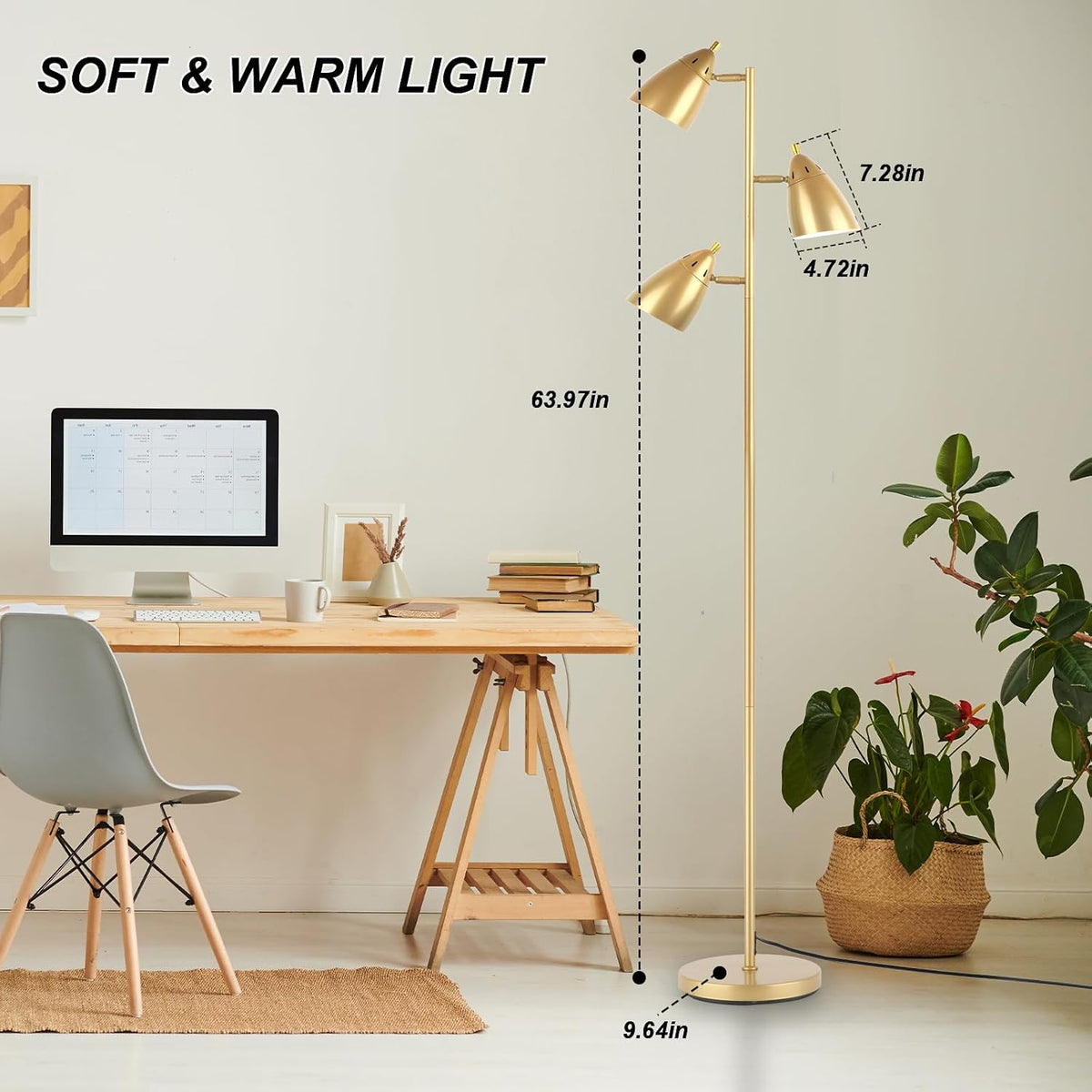 LALISU Tree Floor Lamp for Living Room, Industrial 3-Light Standing Lamp