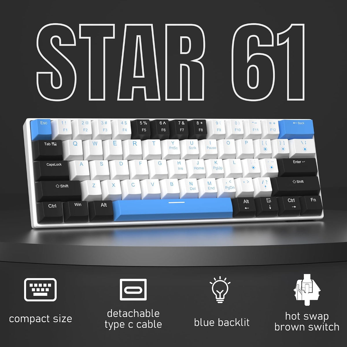 Camiysn 60% Mechanical Gaming Keyboard,Mixed Color Keycaps Gaming Keyboard wi...