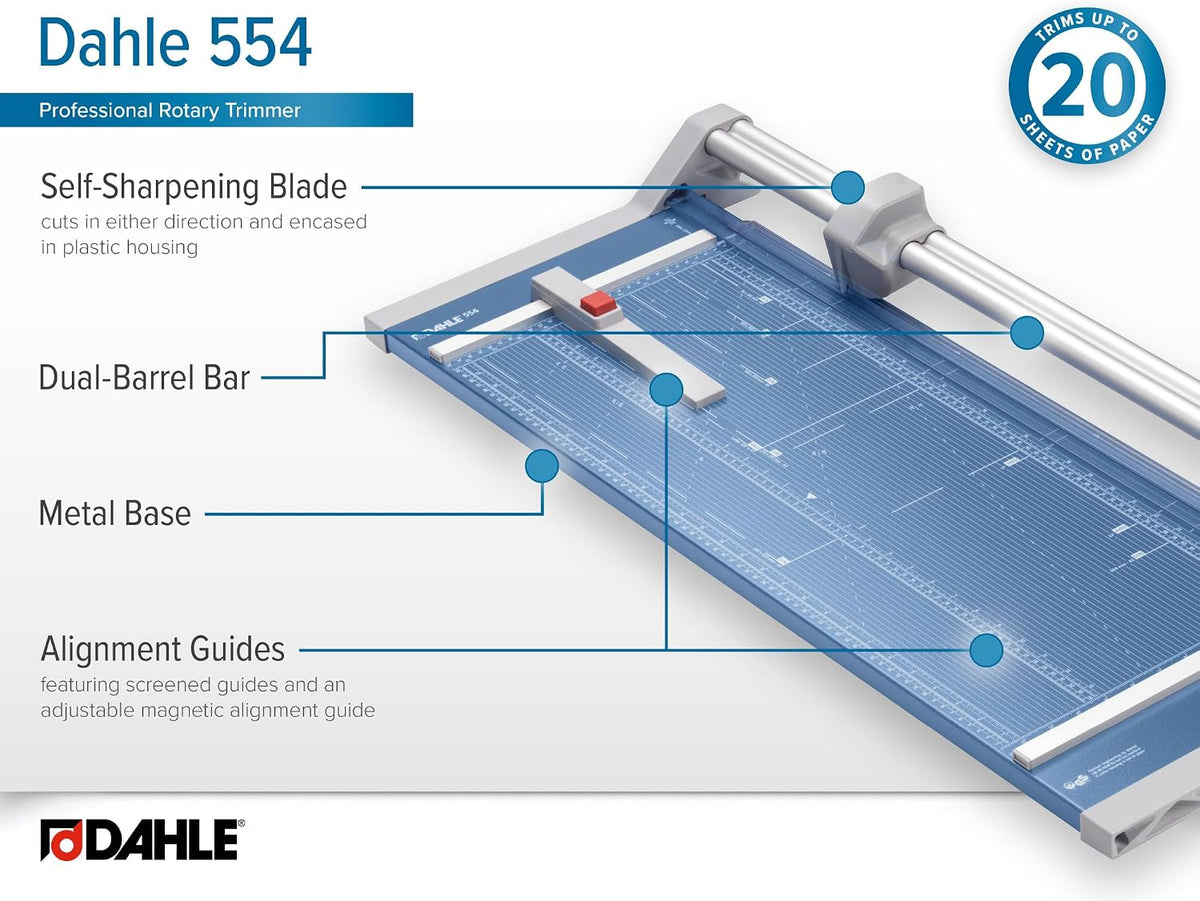 Dahle 554 Professional Rotary Trimmer, 28" Cut Length, 20 Sheet Capacity...