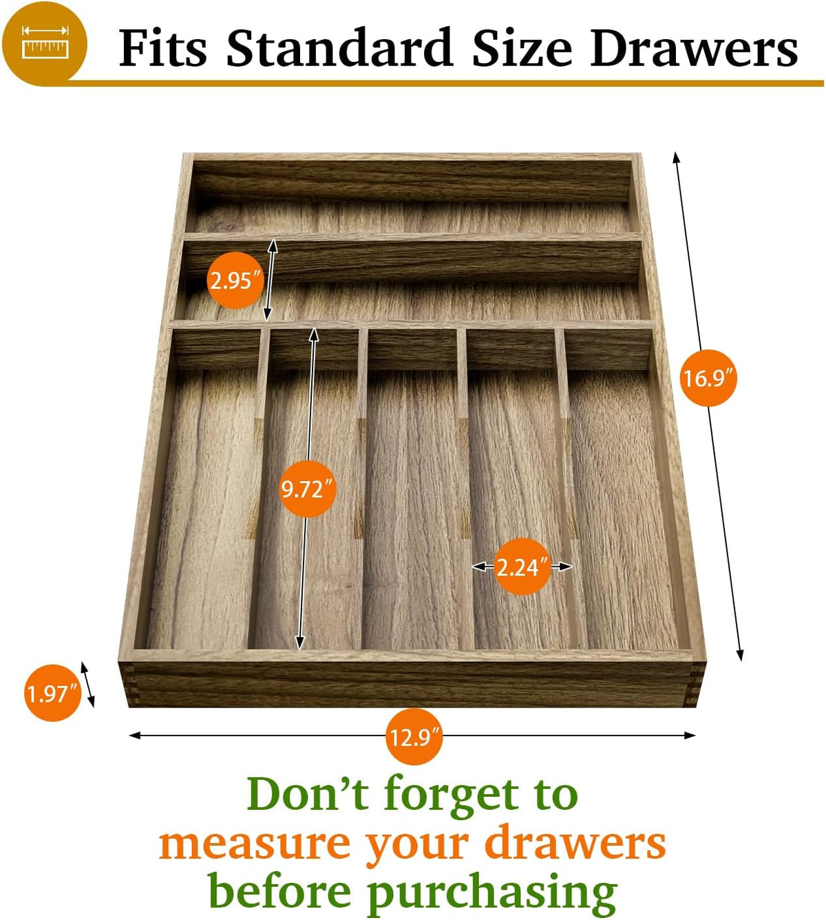 Kiasthome Acacia Wood Silverware Drawer Organizer, Kitchen Utensil Cutlery Dr...