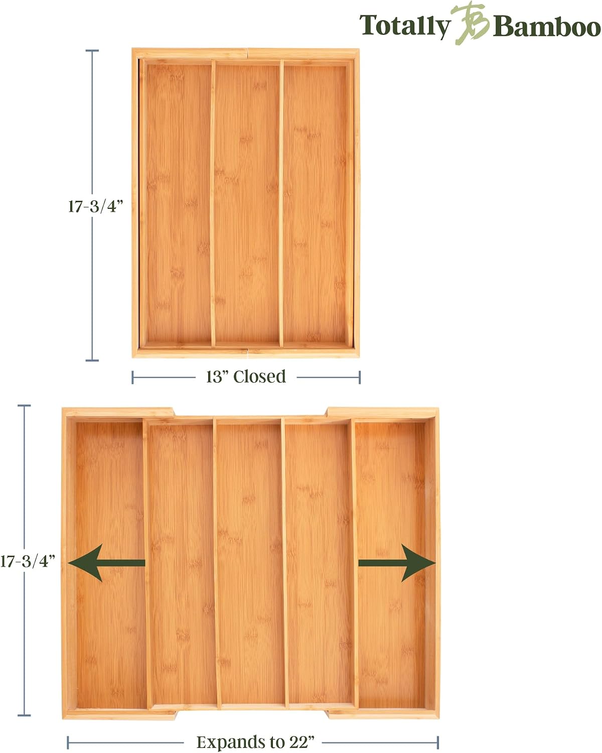 Totally Bamboo Expandable Kitchen Drawer Organizer, 13 to 22 in Wide