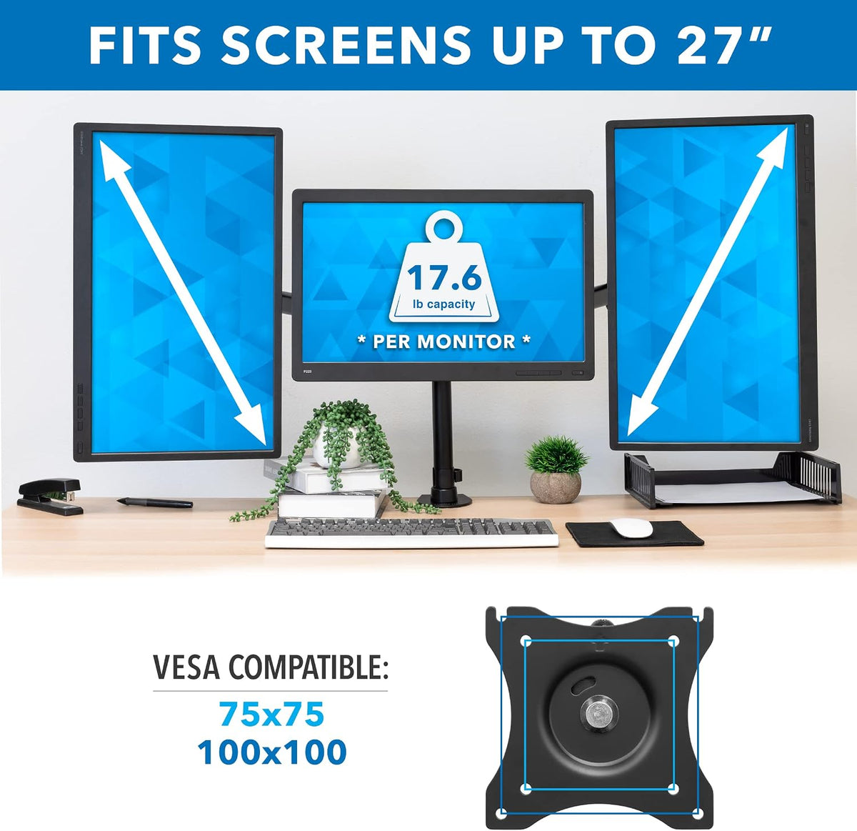 Mount-It! Triple Monitor Mount 3 Screen Desk Stand for LCD Computer Monitors ...