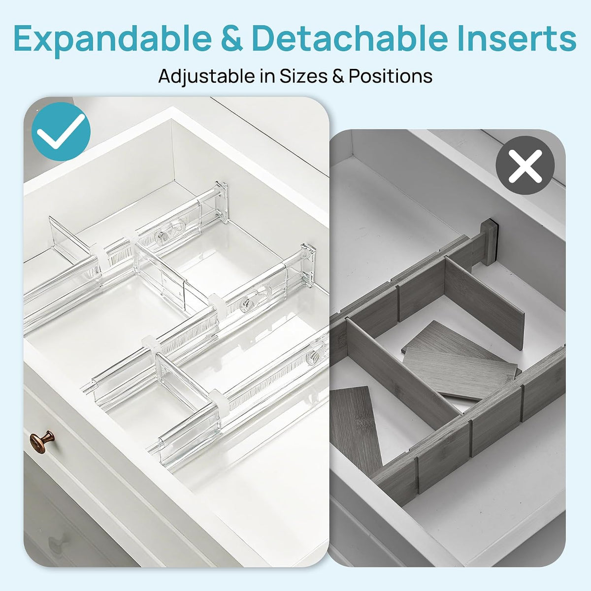 Vtopmart 2.36" Drawer Dividers with Expandable Inserts, 12.8"-22.3&...