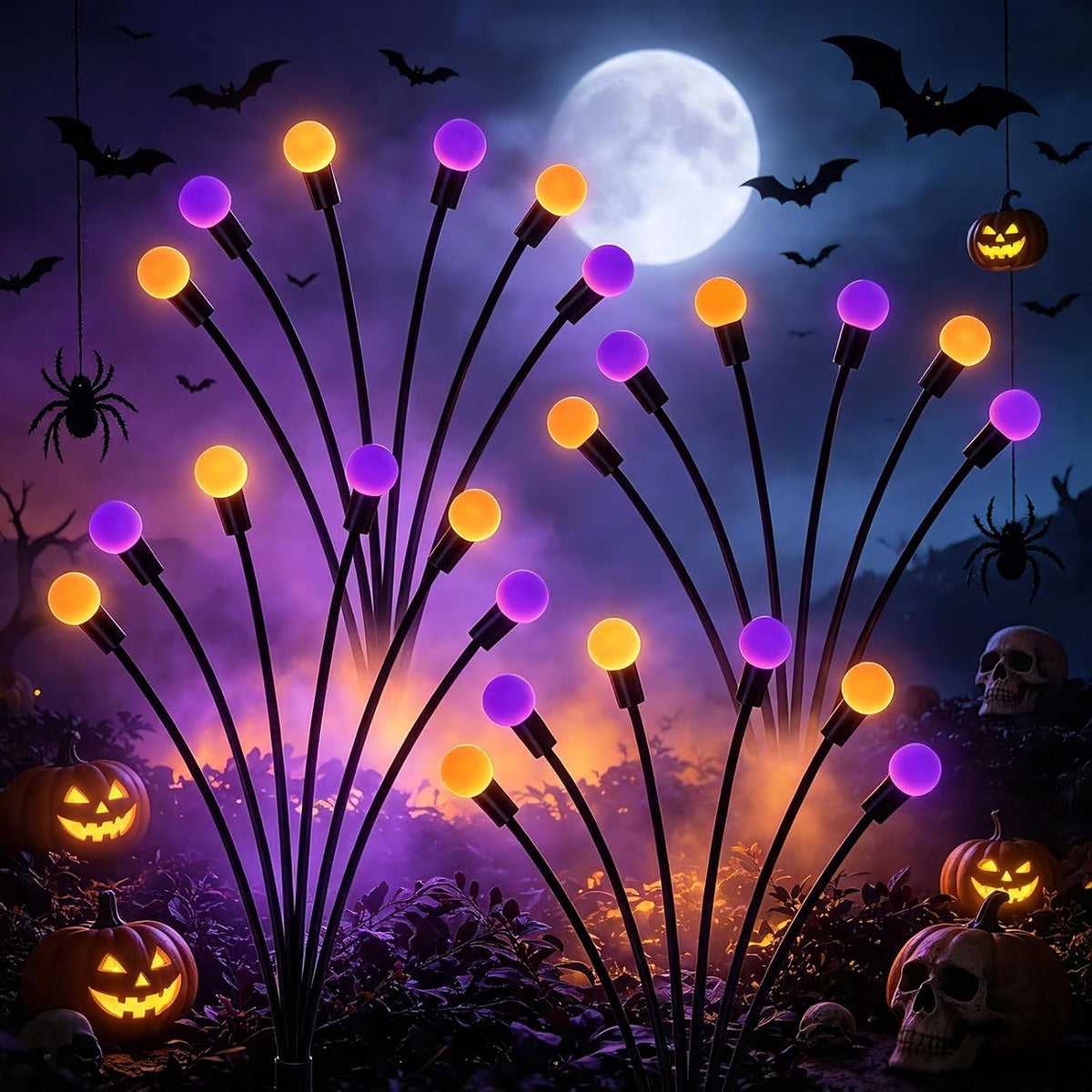 VOOKRY 4 Pack Halloween Decorations Outdoor, 24 LED Solar Firefly Lights Outd...